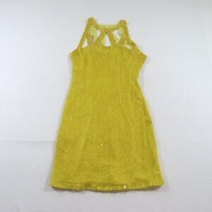 Night Vogue Yellow Dress Beaded Sequin Party Woman's Sz L Web Strap Prom 1980s